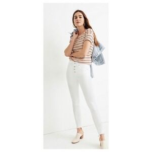Madewell 10" High-Rise Skinny Jeans White Button Fly Raw Hem Womens 35 Petite